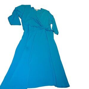 Serengeti Blue Knot Front Midi Wrap Dress XL Quarter Sleeves Polyester Spandex